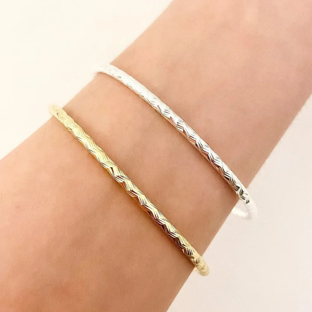 925 Sterling Silver Textured Cuff Bracelet Shiny Bangle Bracelet Silver Cuff